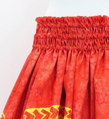 Hula Shantung Pa'u Skirt with Musical instrument & Kahiko Print / Luxury Collection / Red / J3165rd