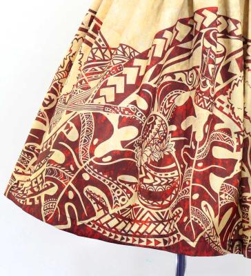 Hula Blouse & Pa'u Set-Up with Musical instrument & Kahiko Print / Luxury Collection / Beige / J3166be