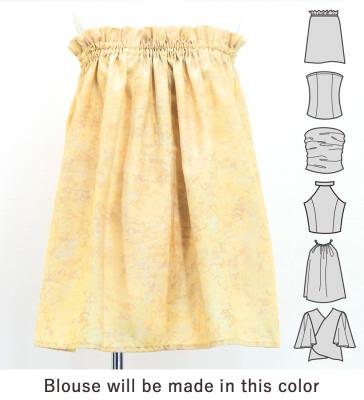 Hula Blouse & Pa'u Set-Up with Musical instrument & Kahiko Print / Luxury Collection / Beige / J3166be