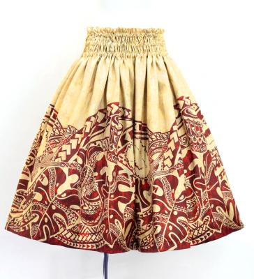 Hula Blouse & Pa'u Set-Up with Musical instrument & Kahiko Print / Luxury Collection / Beige / J3166be