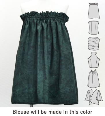 Hula Blouse & Pa'u Set-Up with Musical instrument & Kahiko Print / Luxury Collection / Black & Green / J3166bkgr