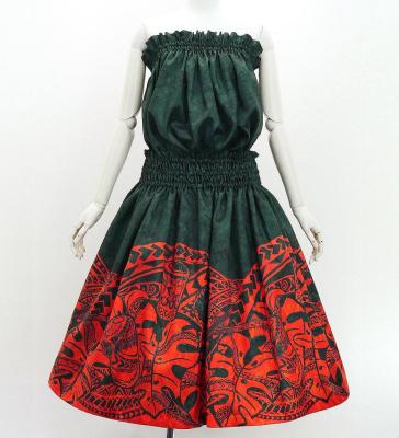 Hula Blouse & Pa'u Set-Up with Musical instrument & Kahiko Print / Luxury Collection / Black & Red / J3166bkrd