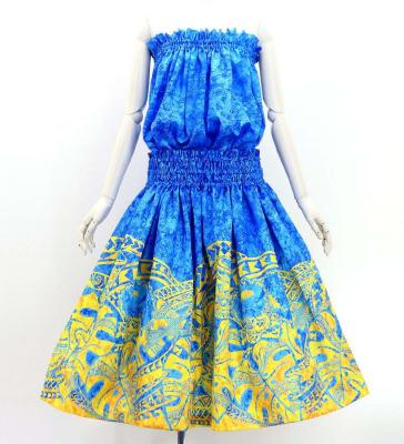 Hula Blouse & Pa'u Set-Up with Musical instrument & Kahiko Print / Luxury Collection / Blue / J3166bl