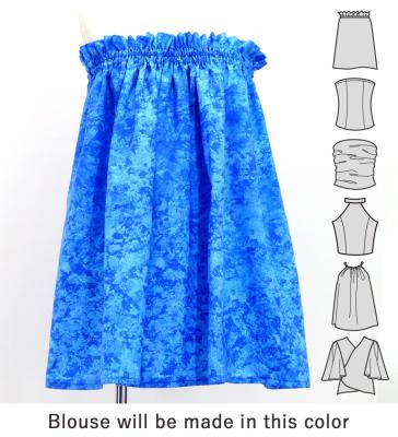 Hula Blouse & Pa'u Set-Up with Musical instrument & Kahiko Print / Luxury Collection / Blue / J3166bl
