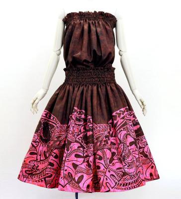 Hula Blouse & Pa'u Set-Up with Musical instrument & Kahiko Print / Luxury Collection / Brown / J3166br