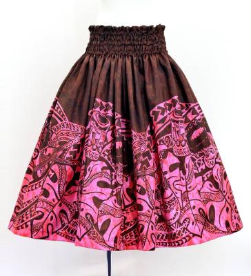 Hula Blouse & Pa'u Set-Up with Musical instrument & Kahiko Print / Luxury Collection / Brown / J3166br