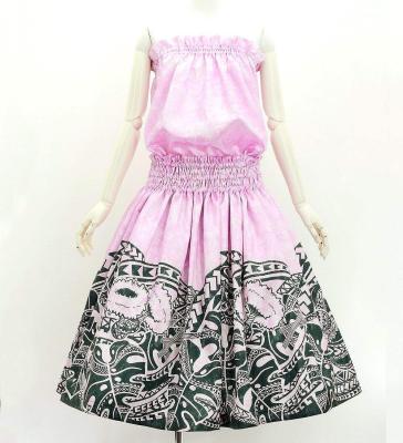 Hula Blouse & Pa'u Set-Up with Musical instrument & Kahiko Print / Luxury Collection / Pink / J3166pi