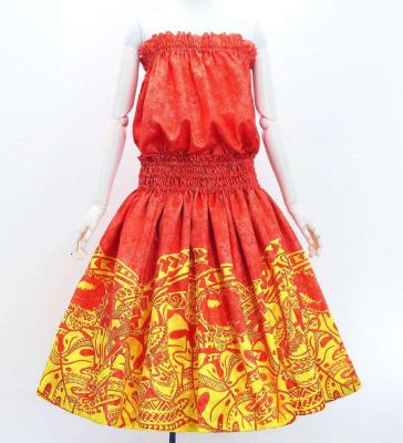 Hula Blouse & Pa'u Set-Up with Musical instrument & Kahiko Print / Luxury Collection / Red / J3166rd