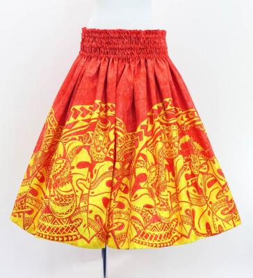 Hula Blouse & Pa'u Set-Up with Musical instrument & Kahiko Print / Luxury Collection / Red / J3166rd