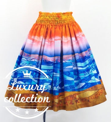 Hula Shantung Pa'u Skirt with Kahiko & Sea Print / Luxury Collection / J3167or