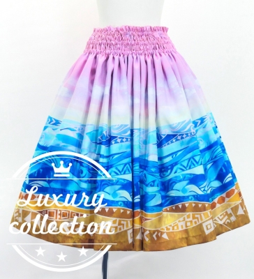 Hula Shantung Pa'u Skirt with Kahiko & Sea Print / Luxury Collection / J3167pi