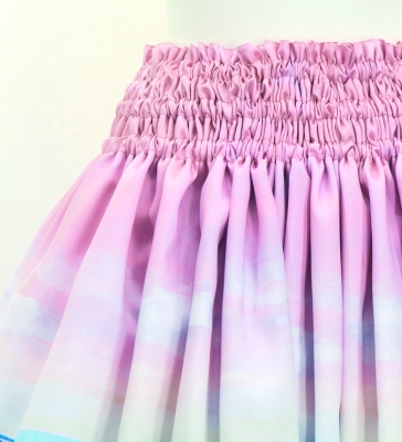 Hula Shantung Pa'u Skirt with Kahiko & Sea Print / Luxury Collection / J3167pi