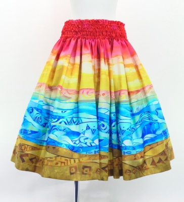 Hula Shantung Pa'u Skirt with Kahiko & Sea Print / Luxury Collection / J3167rd