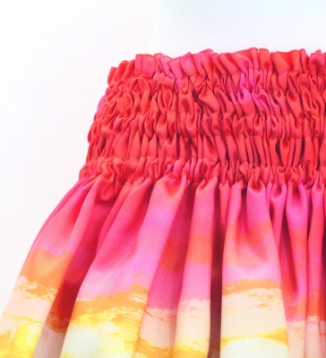 Hula Shantung Pa'u Skirt with Kahiko & Sea Print / Luxury Collection / J3167rd