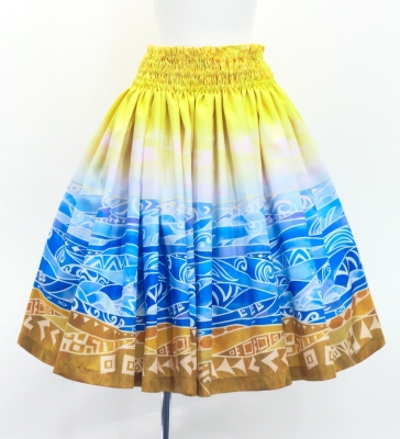 Hula Shantung Pa'u Skirt with Kahiko & Sea Print / Luxury Collection / J3167ye