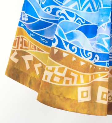 Hula Shantung Pa'u Skirt with Kahiko & Sea Print / Luxury Collection / J3167ye