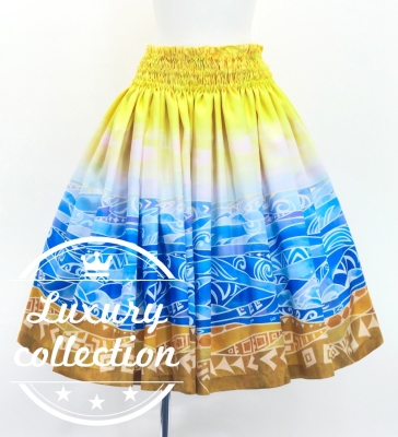Hula Shantung Pa'u Skirt with Kahiko & Sea Print / Luxury Collection / J3167ye