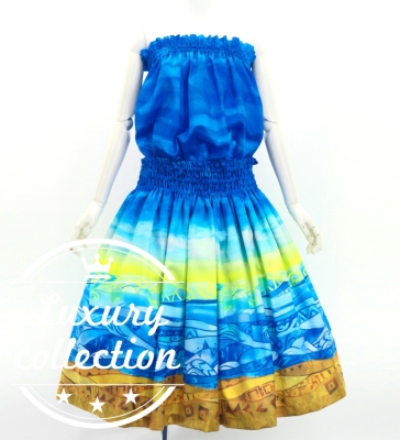 Hula Blouse & Pa'u Set-Up with Kahiko & Sea Print / Luxury Collection / J3168bl