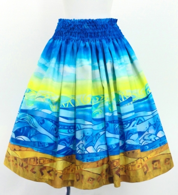 Hula Blouse & Pa'u Set-Up with Kahiko & Sea Print / Luxury Collection / J3168bl