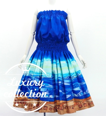 Hula Blouse & Pa'u Set-Up with Kahiko & Sea Print / Luxury Collection / J3168dbl