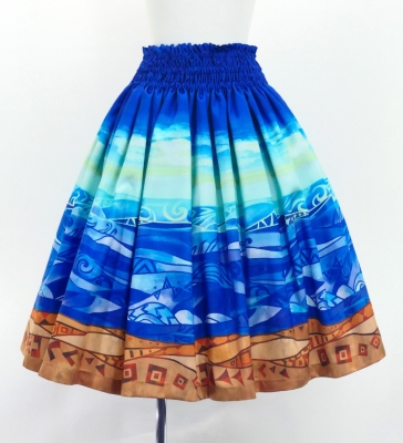 Hula Blouse & Pa'u Set-Up with Kahiko & Sea Print / Luxury Collection / J3168dbl