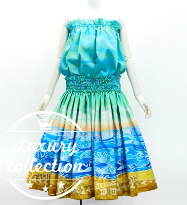 Hula Blouse & Pa'u Set-Up with Kahiko & Sea Print / Luxury Collection / J3168lbl