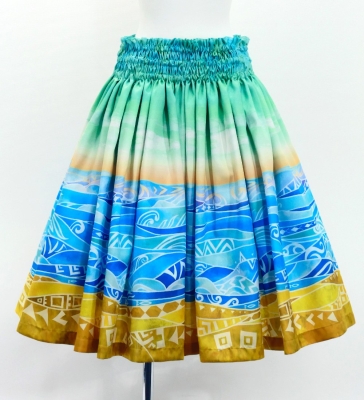 Hula Blouse & Pa'u Set-Up with Kahiko & Sea Print / Luxury Collection / J3168lbl