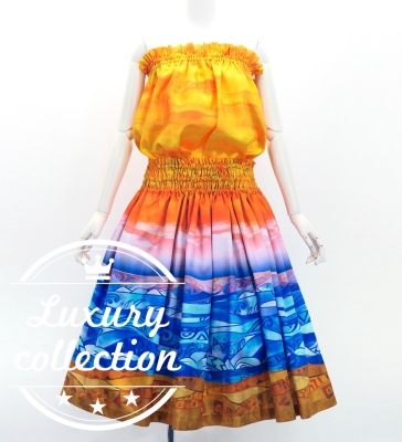 Hula Blouse & Pa'u Set-Up with Kahiko & Sea Print / Luxury Collection / J3168or