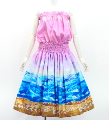 Hula Blouse & Pa'u Set-Up with Kahiko & Sea Print / Luxury Collection / J3168pi
