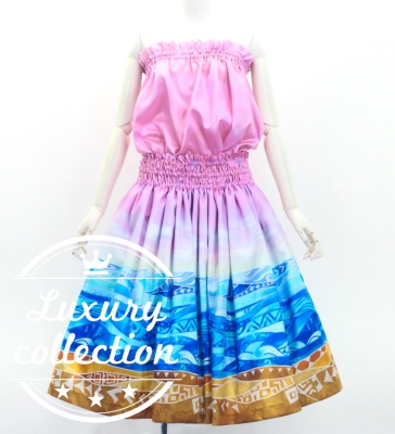 Hula Blouse & Pa'u Set-Up with Kahiko & Sea Print / Luxury Collection / J3168pi