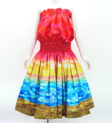 Hula Blouse & Pa'u Set-Up with Kahiko & Sea Print / Luxury Collection / J3168rd