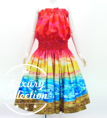 Hula Blouse & Pa'u Set-Up with Kahiko & Sea Print / Luxury Collection / J3168rd