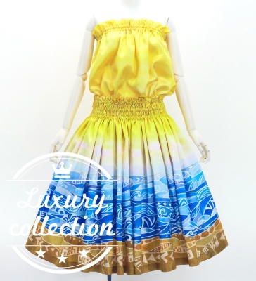 Hula Blouse & Pa'u Set-Up with Kahiko & Sea Print / Luxury Collection / J3168ye