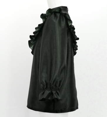 Hula Yoke Frill Blouse with Shantung / Black / J3169bk