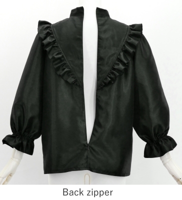 Hula Yoke Frill Blouse with Shantung / Black / J3169bk