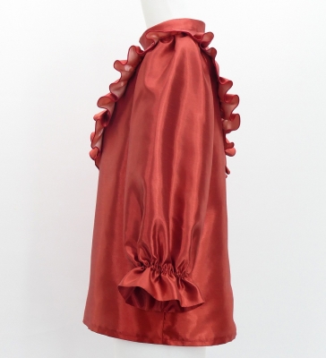 Hula Yoke Frill Blouse with Shantung / Dark Red 2 / J3169drd2