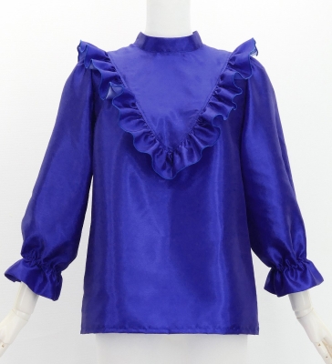 Hula Yoke Frill Blouse with Shantung / Royal Blue / J3169rbl