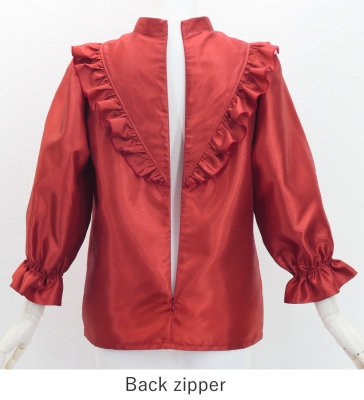 Hula Yoke Frill Blouse with Shantung / Dark Red 2 / J3169drd2