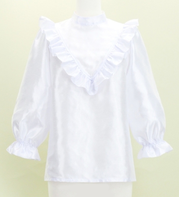 Hula Yoke Frill Blouse with Shantung / White / J3169wh