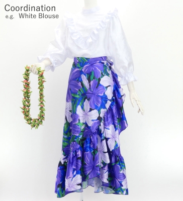 Hula Yoke Frill Blouse with Shantung / White / J3169wh