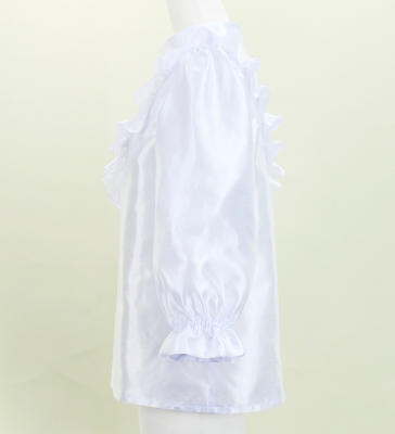 Hula Yoke Frill Blouse with Shantung / White / J3169wh