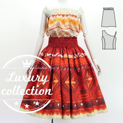 Hula Blouse & Pa'u Set-Up with Moana Kahiko Print / Luxury Collection / J3174-1