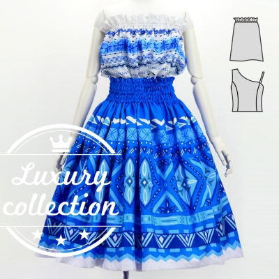 Hula Blouse & Pa'u Set-Up with Moana Kahiko Print / Luxury Collection / J3174-3