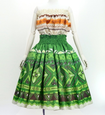 Hula Blouse & Pa'u Set-Up with Moana Kahiko Print / Luxury Collection / J3174-4