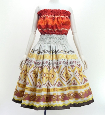 Hula Blouse & Pa'u Set-Up with Moana Kahiko Print / Luxury Collection / J3174-6