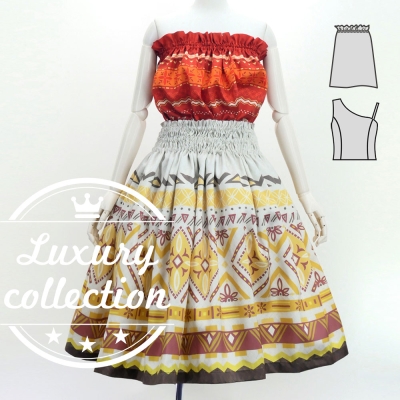 Hula Blouse & Pa'u Set-Up with Moana Kahiko Print / Luxury Collection / J3174-6