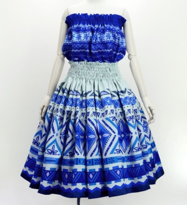 Hula Blouse & Pa'u Set-Up with Moana Kahiko Print / Luxury Collection / J3174-7