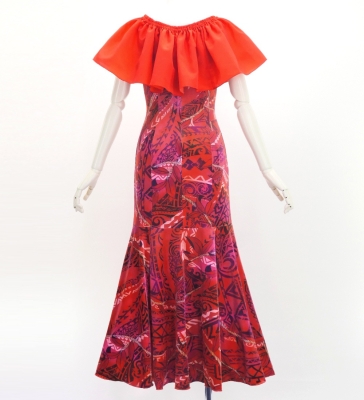 Hula Long Multi Way Dress with Velvet & Koshibo / Luxury Collection / Dark Red / J3175drd