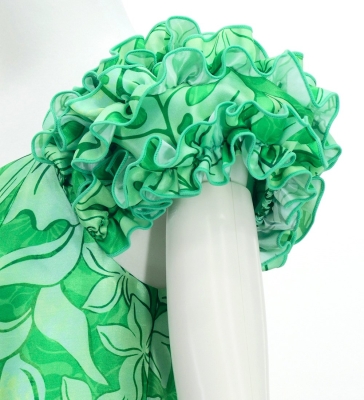 Hula Long Dress with Hawaiian Flower Print / Luxury Collection / Green / J3176gr