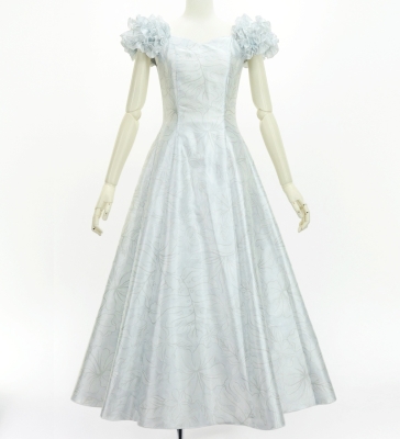 Hula Long Dress with Hawaiian Flower Print / Luxury Collection / White / J3176wh